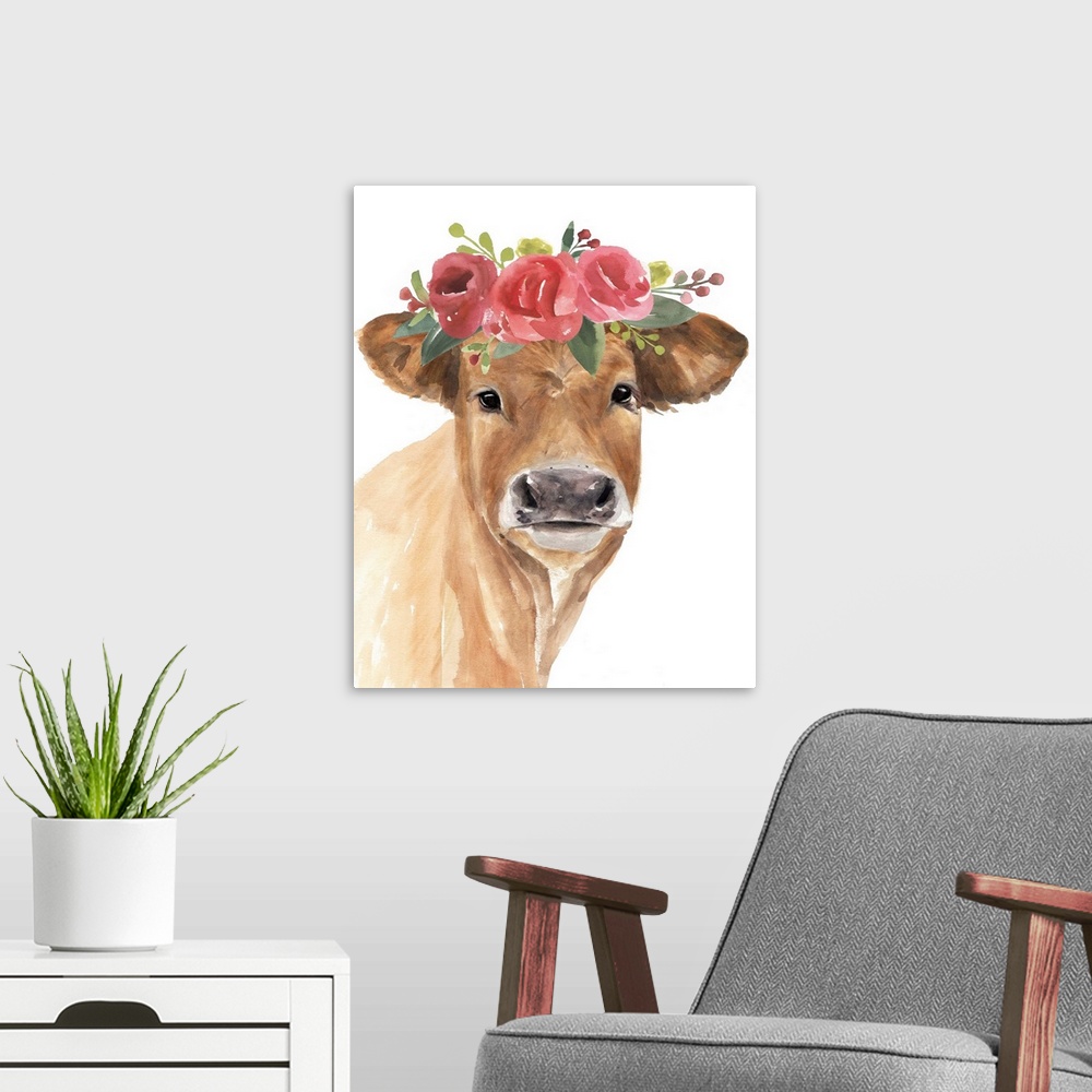 A modern room featuring Flowered Cow I
