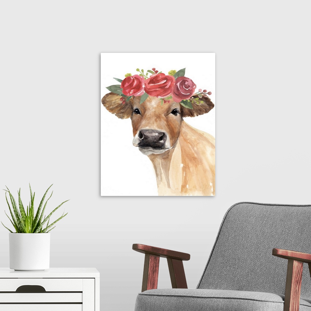 A modern room featuring Flowered Cow II
