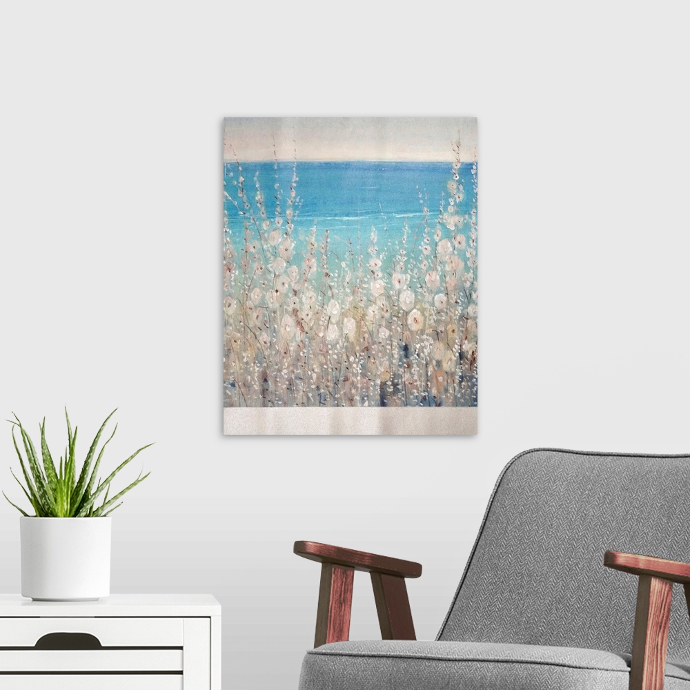 A modern room featuring Flowers by the Sea II