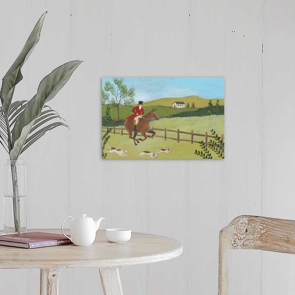 A farmhouse room featuring Folk Art Fox Hunt III