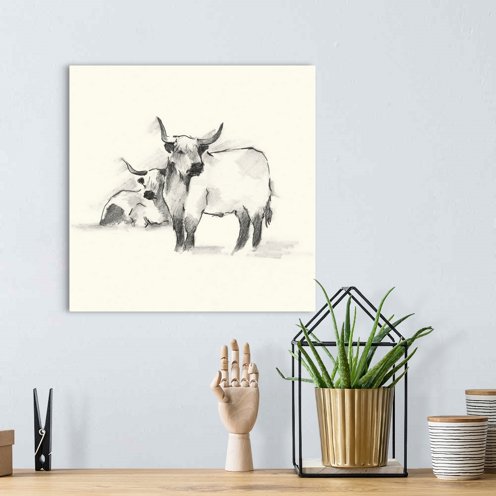 A bohemian room featuring Folksie Highland Cattle I