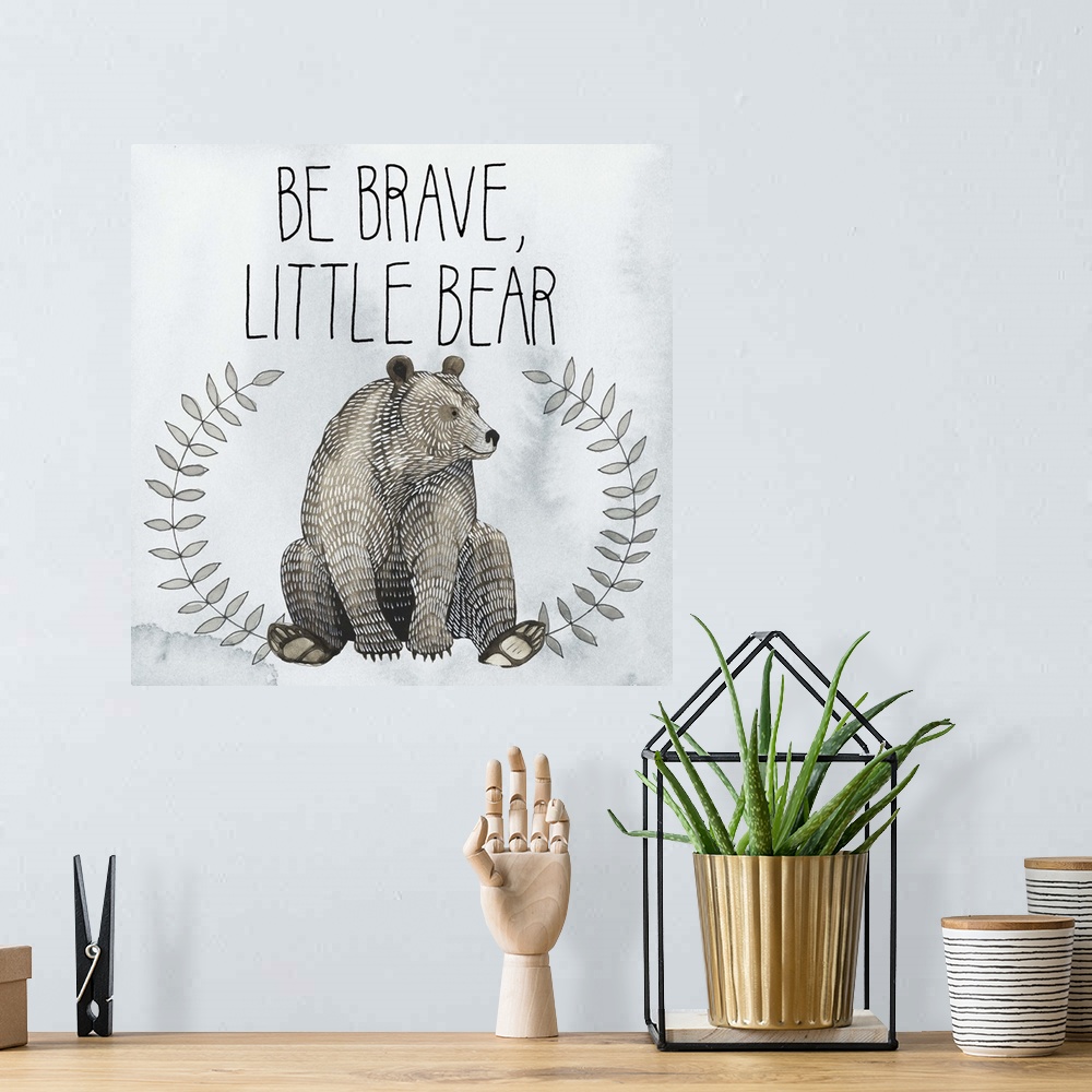 A bohemian room featuring Contemporary watercolor artwork of woodland animals and handlettered sentiments.