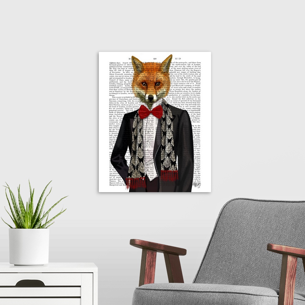 A modern room featuring Fox with Red Bow Tie