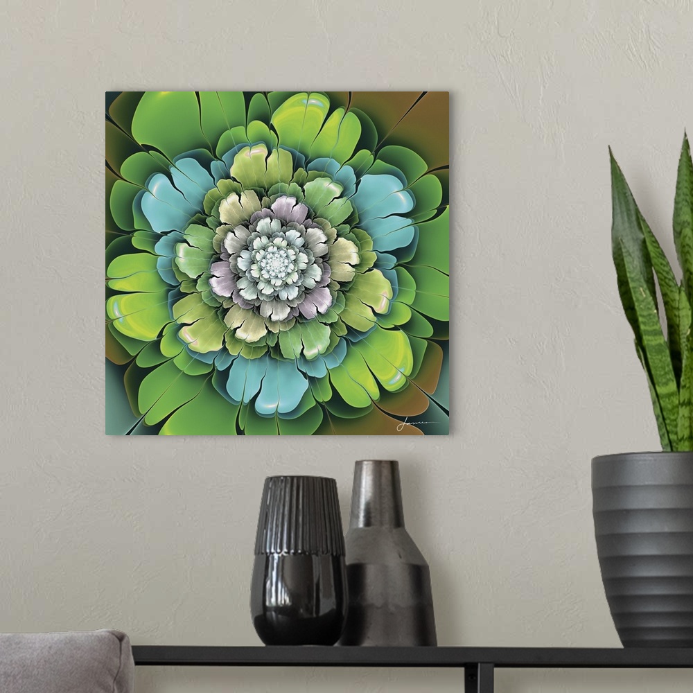 A modern room featuring Fractal Blooms I