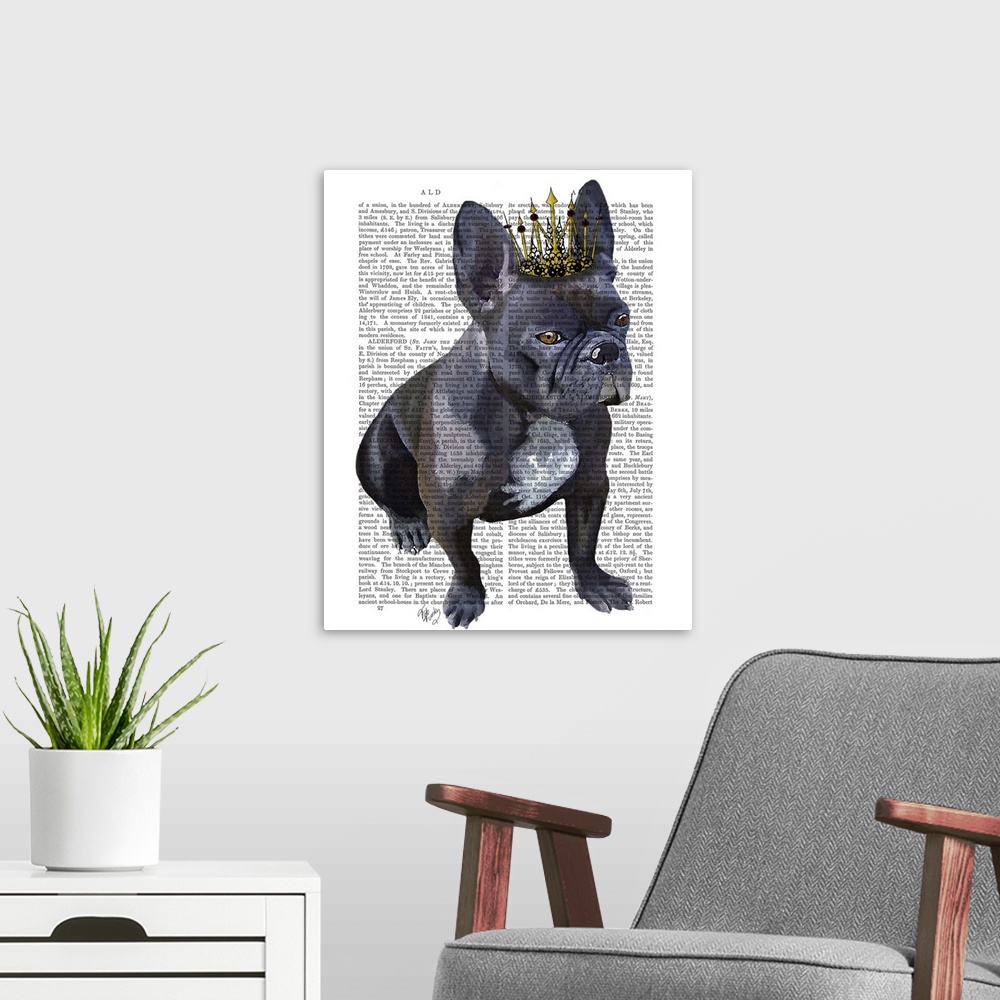 A modern room featuring French Bulldog King