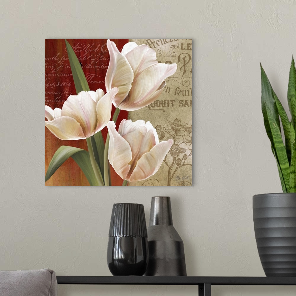 A modern room featuring French Tulip Collage II