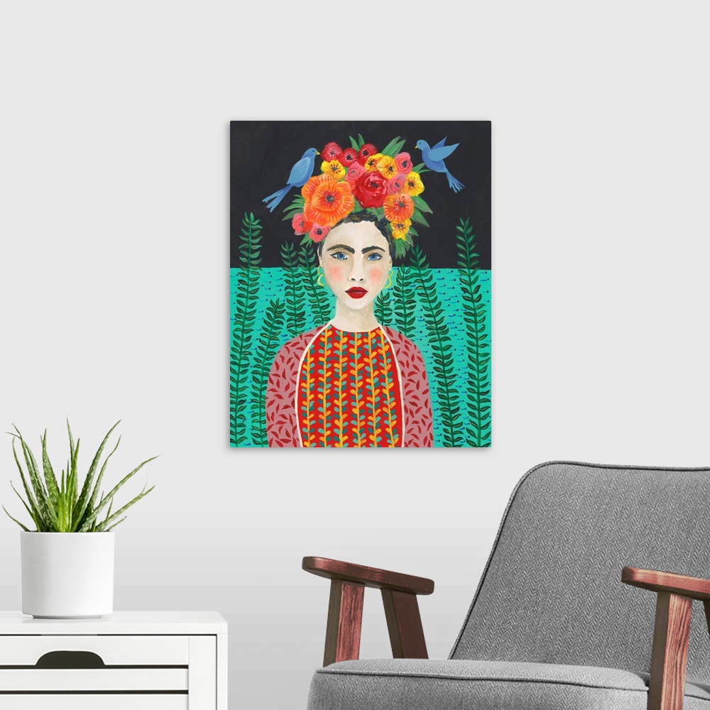A modern room featuring Frida Headdress II