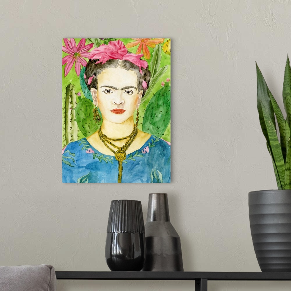 A modern room featuring Unmatched by her vivacity and beauty, no other person can match the intense energy that Frida Kah...
