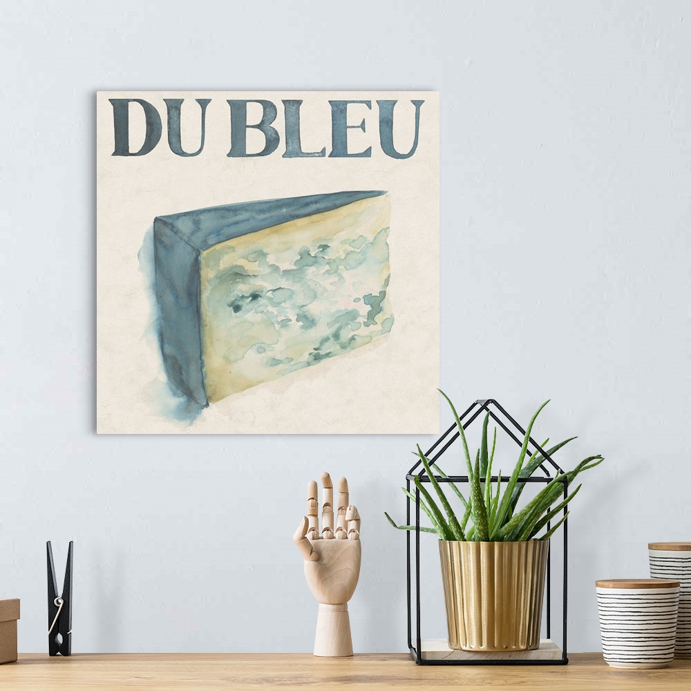 A bohemian room featuring Painting of a large piece of bleu cheese.