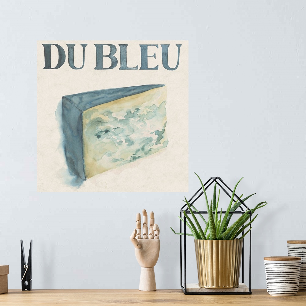 A bohemian room featuring Painting of a large piece of bleu cheese.