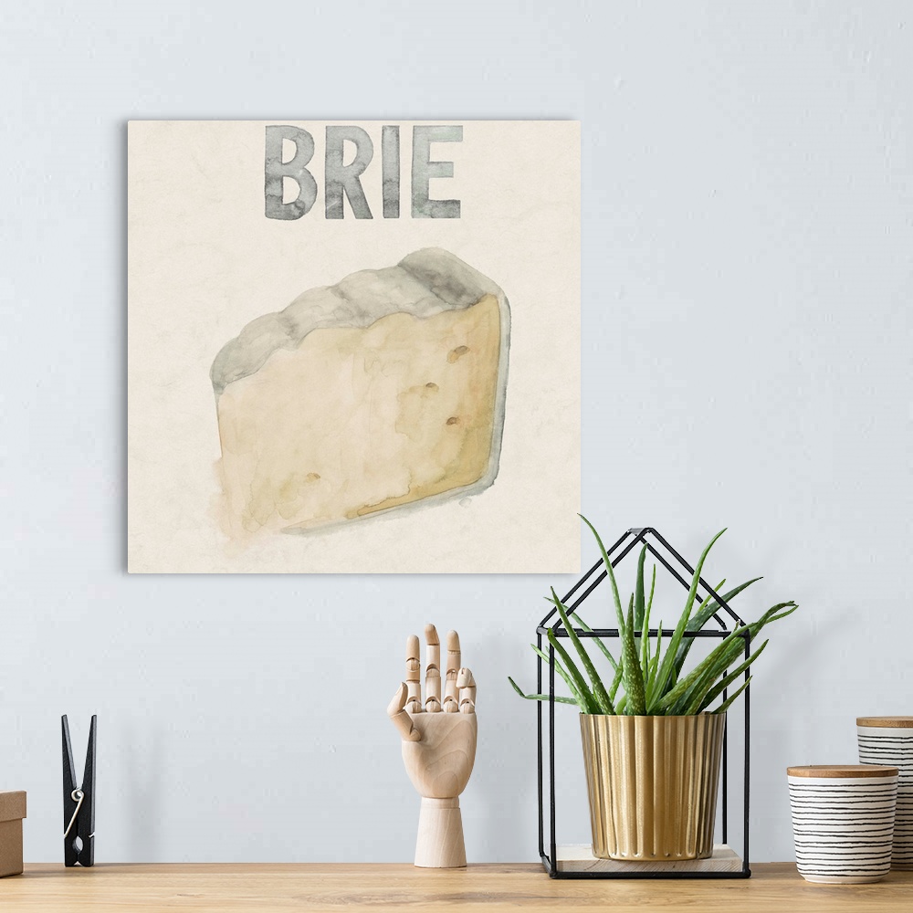 A bohemian room featuring Painting of a slice of soft Brie cheese.