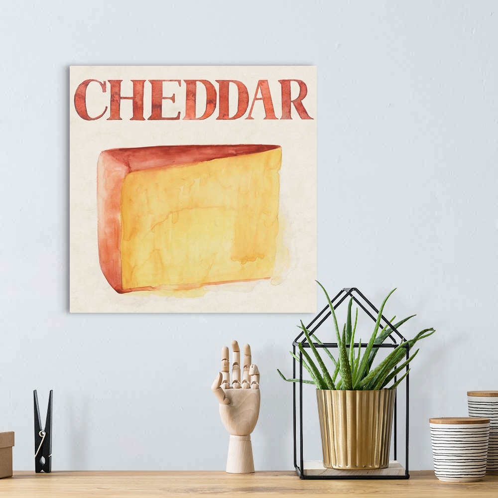A bohemian room featuring Painting of a slice of sharp cheddar cheese.