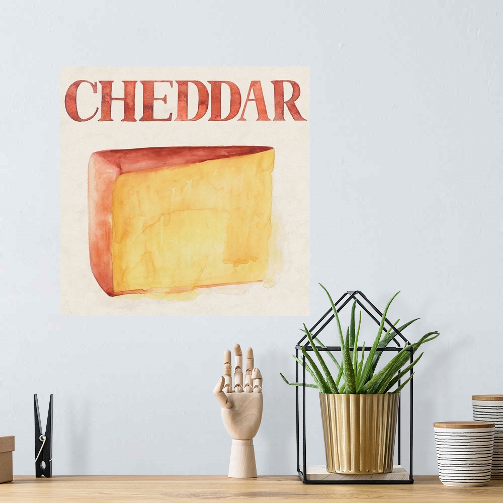 A bohemian room featuring Painting of a slice of sharp cheddar cheese.