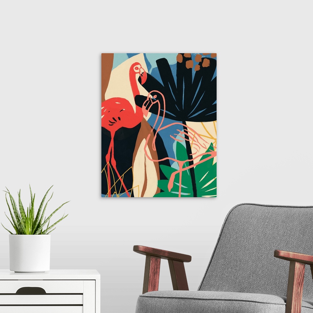 A modern room featuring Funky Flamingo I