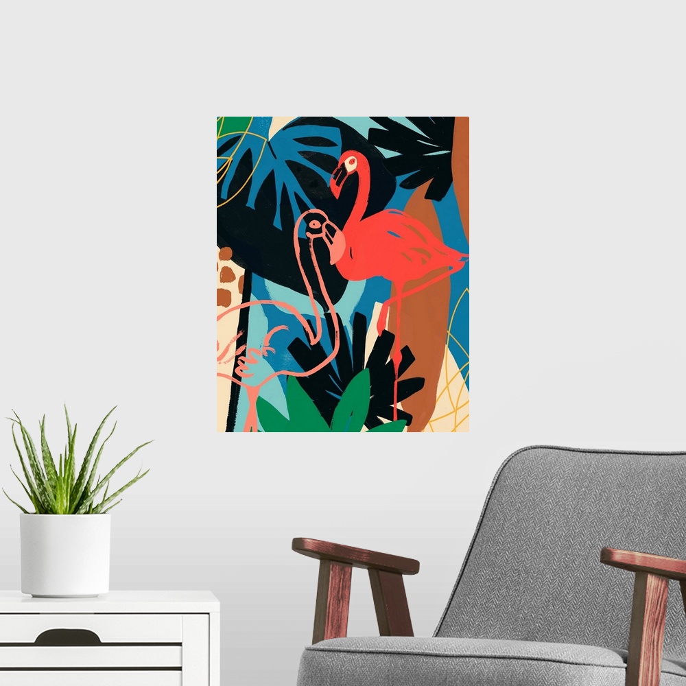 A modern room featuring Funky Flamingo II