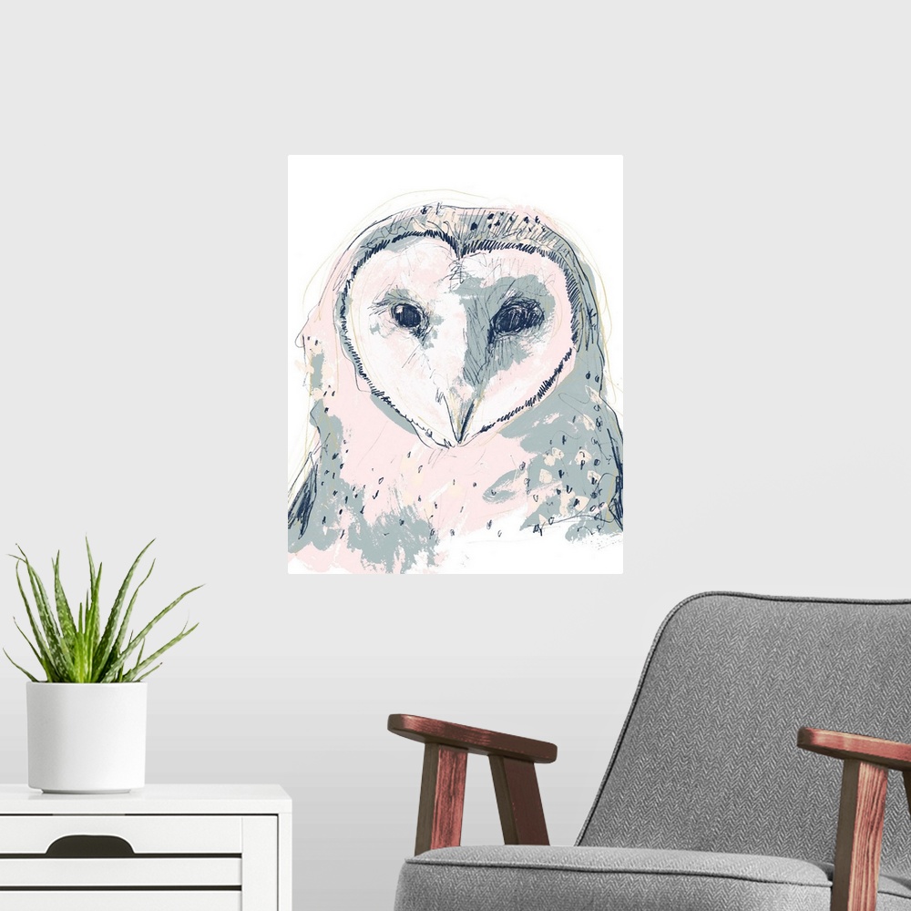 A modern room featuring Funky Owl Portrait I