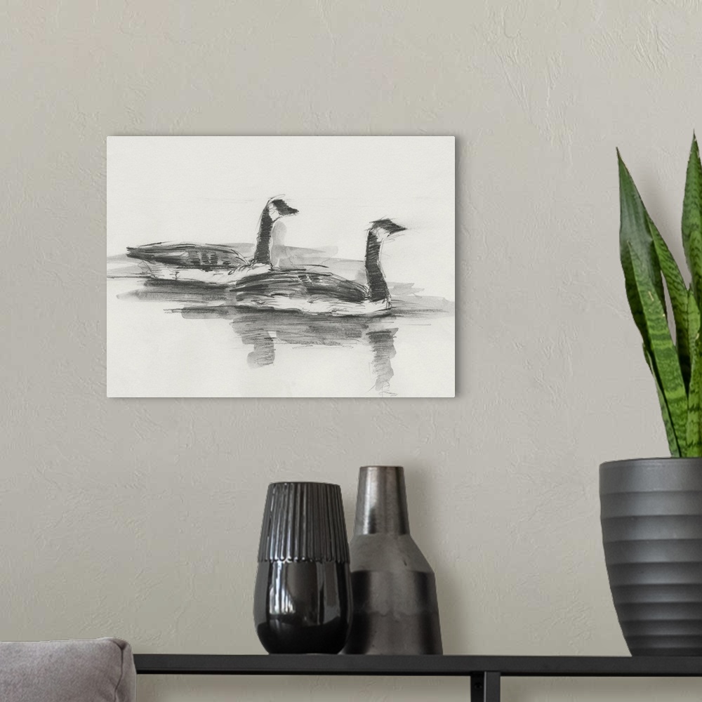 A modern room featuring Geese Study I