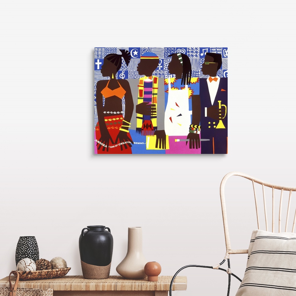 A farmhouse room featuring Contemporary vibrant and colorful African artwork.