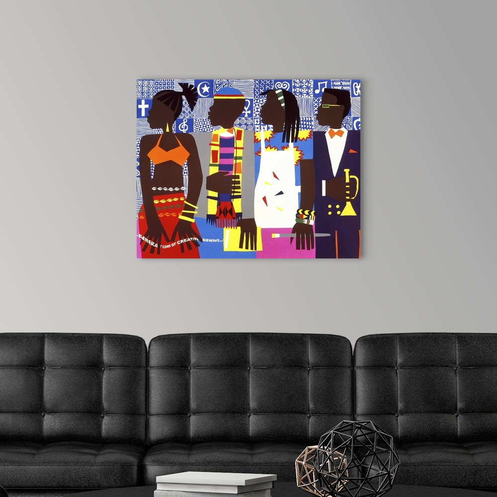A modern room featuring Contemporary vibrant and colorful African artwork.