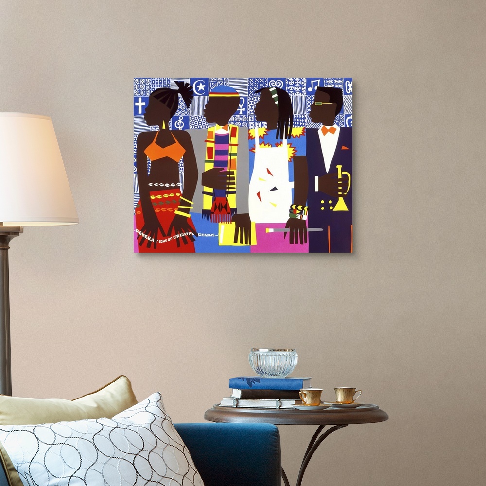 A traditional room featuring Contemporary vibrant and colorful African artwork.