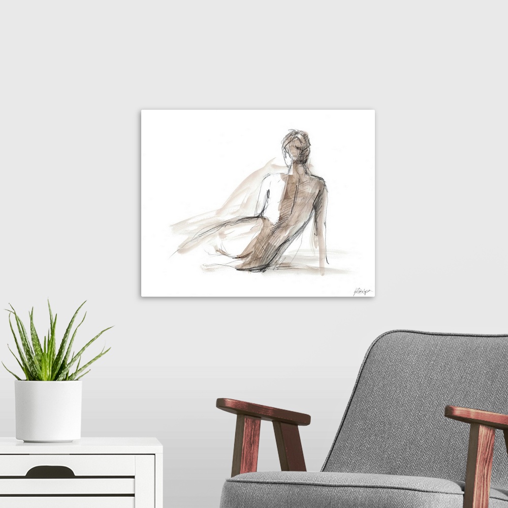 A modern room featuring Contemporary artwork of a nude female figurative study.