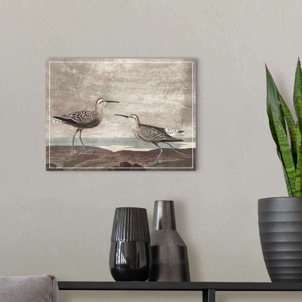 A modern room featuring Gilded Sandpipers III