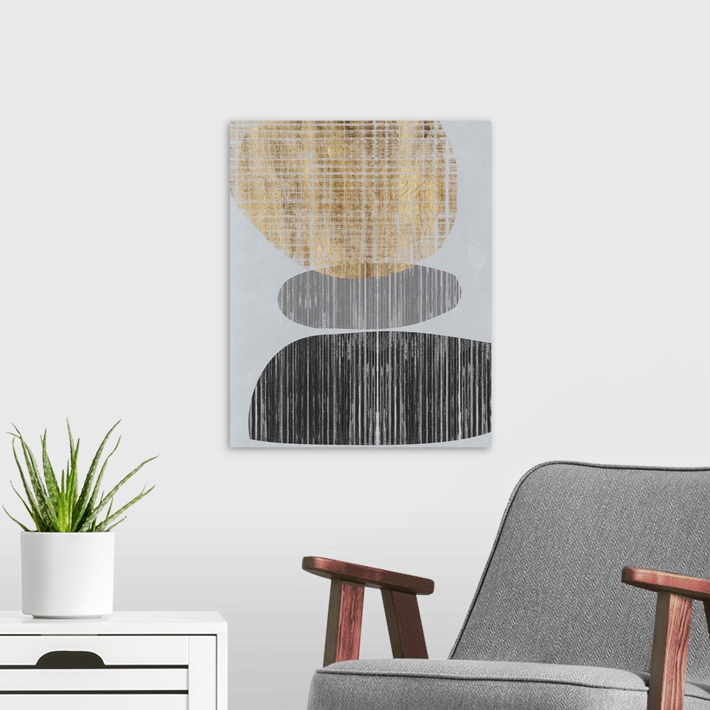 A modern room featuring Gilded Shapes I