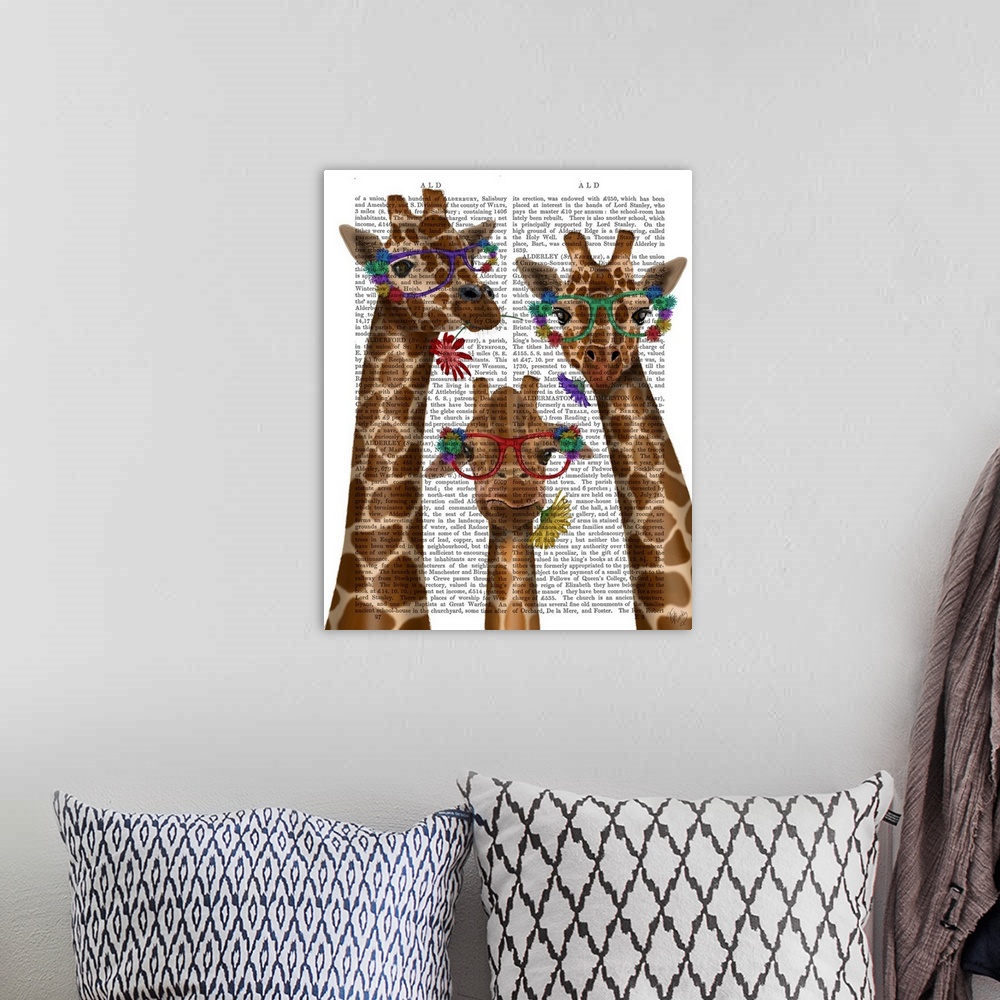 A bohemian room featuring Giraffe and Flower Glasses, Trio