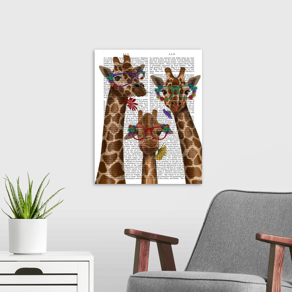 A modern room featuring Giraffe and Flower Glasses, Trio