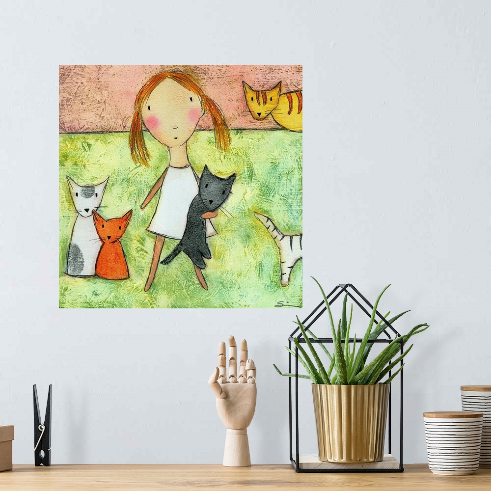 A bohemian room featuring Girl with Cats
