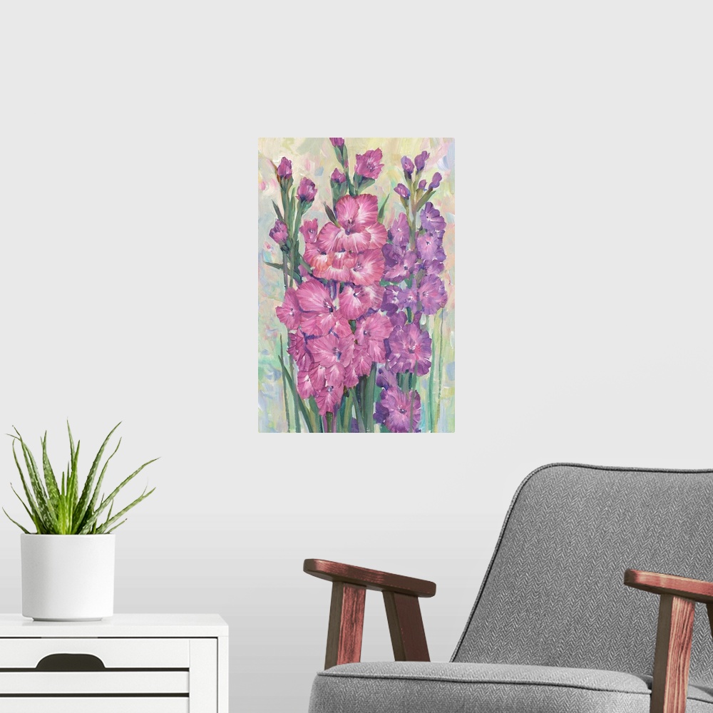 A modern room featuring Gladiolas Blooming I