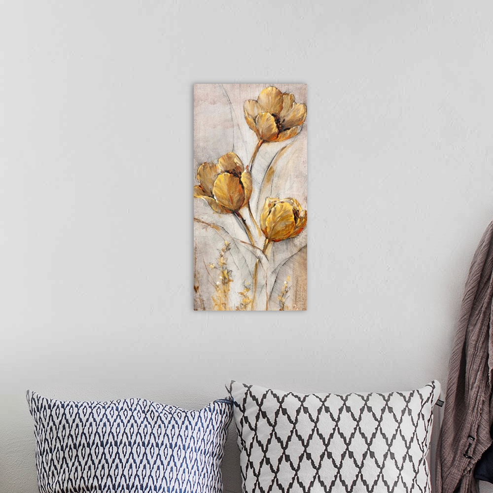 A bohemian room featuring Golden Poppies on Taupe I