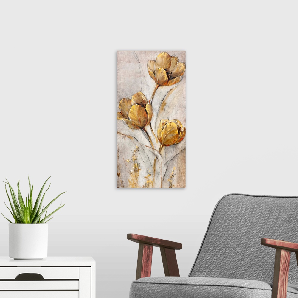 A modern room featuring Golden Poppies on Taupe I
