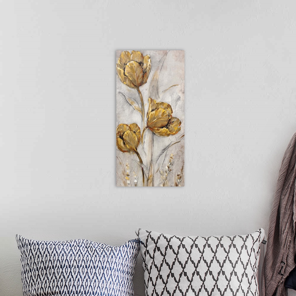 A bohemian room featuring Golden Poppies on Taupe II