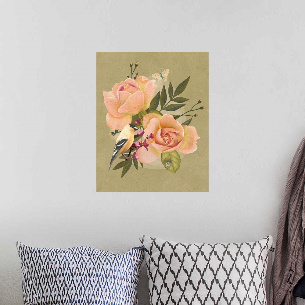 A bohemian room featuring Goldfinch And Flowers II