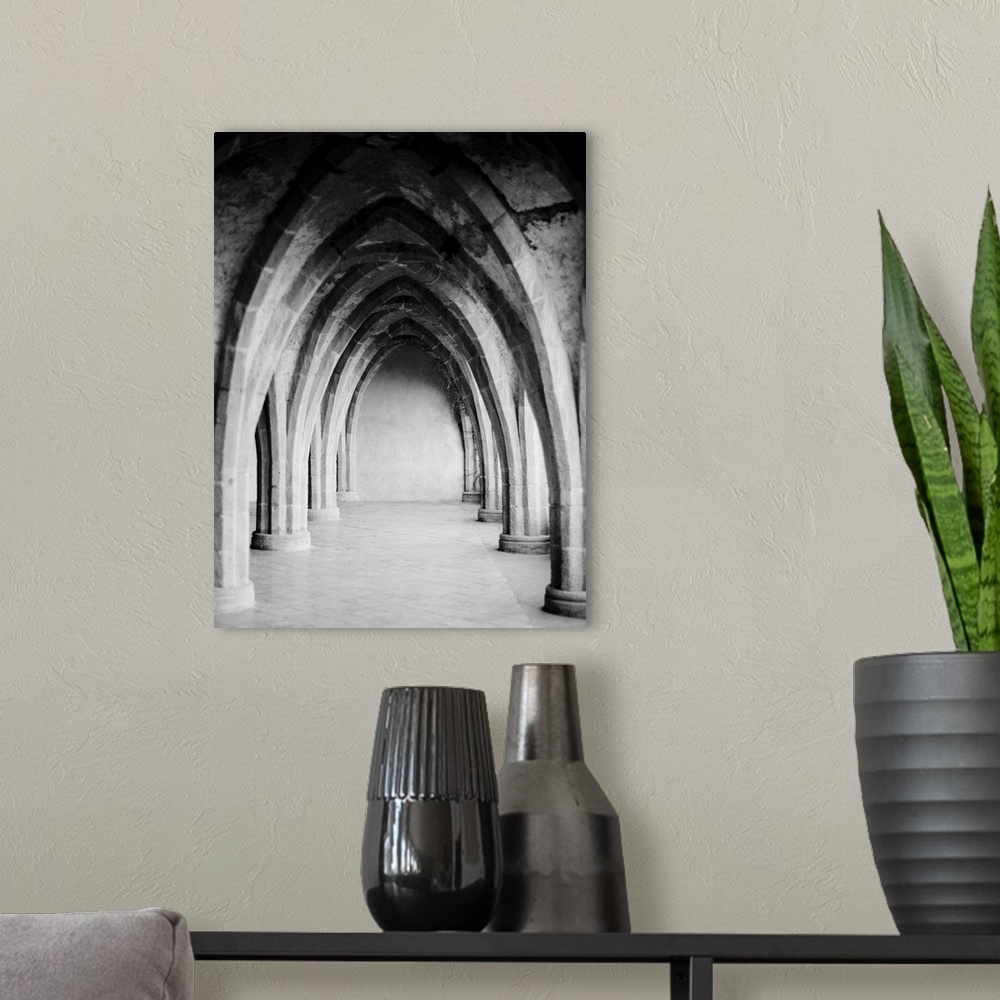 A modern room featuring Photograph of a series of archways, Positano, Italy.