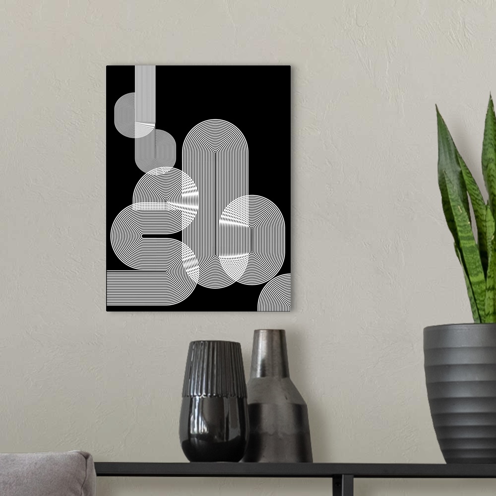 A modern room featuring Graphic Black Shapes I