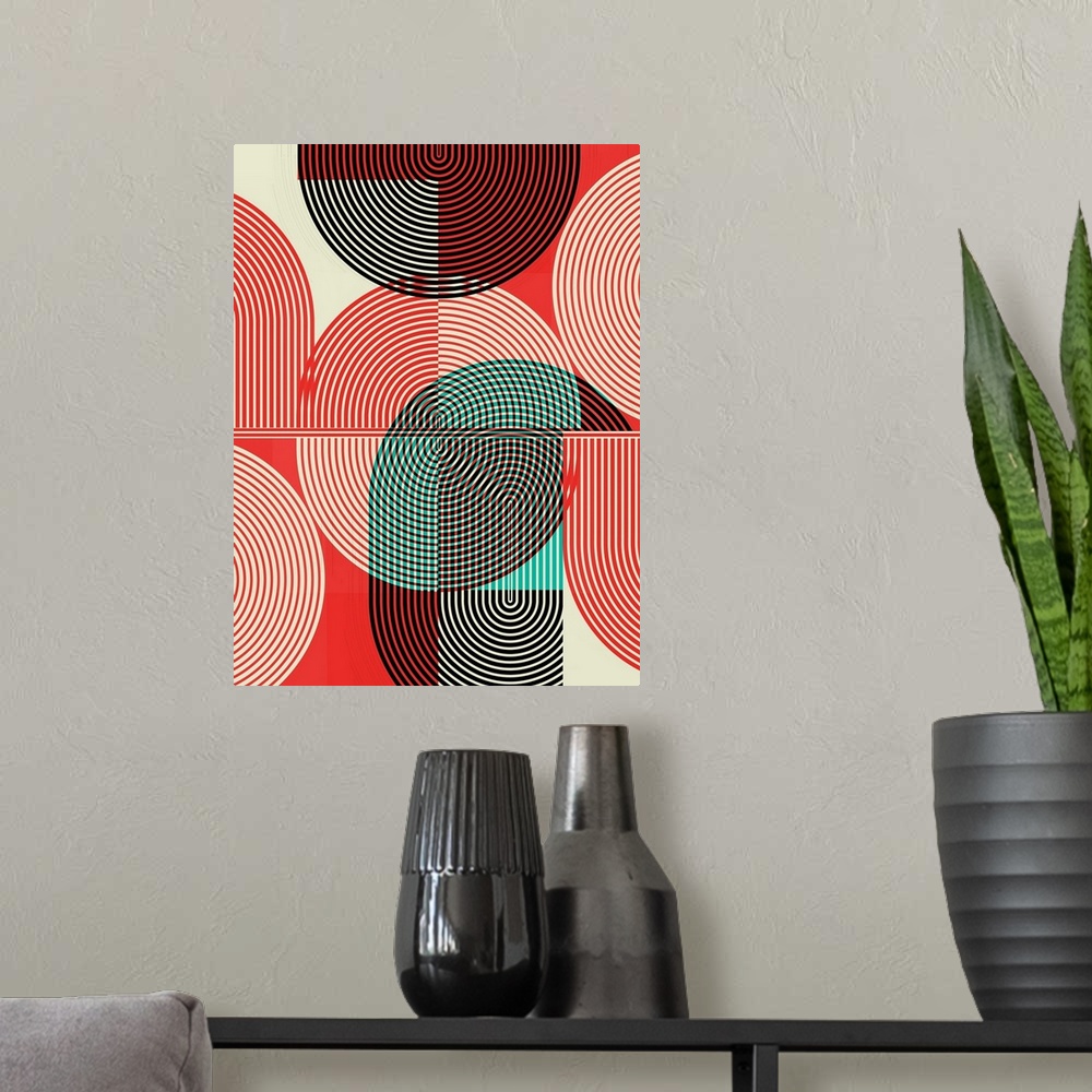 A modern room featuring Graphic Colorful Shapes III
