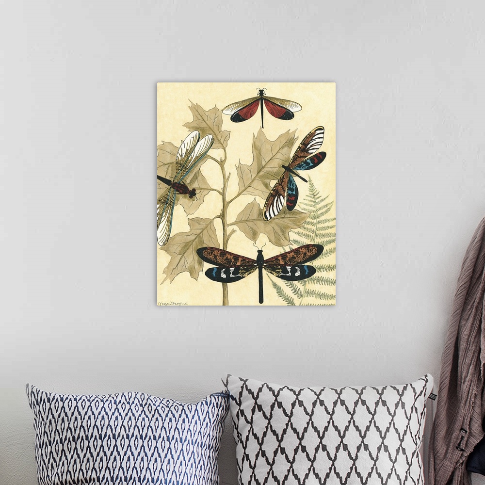 A bohemian room featuring Graphic Dragonflies in Nature I