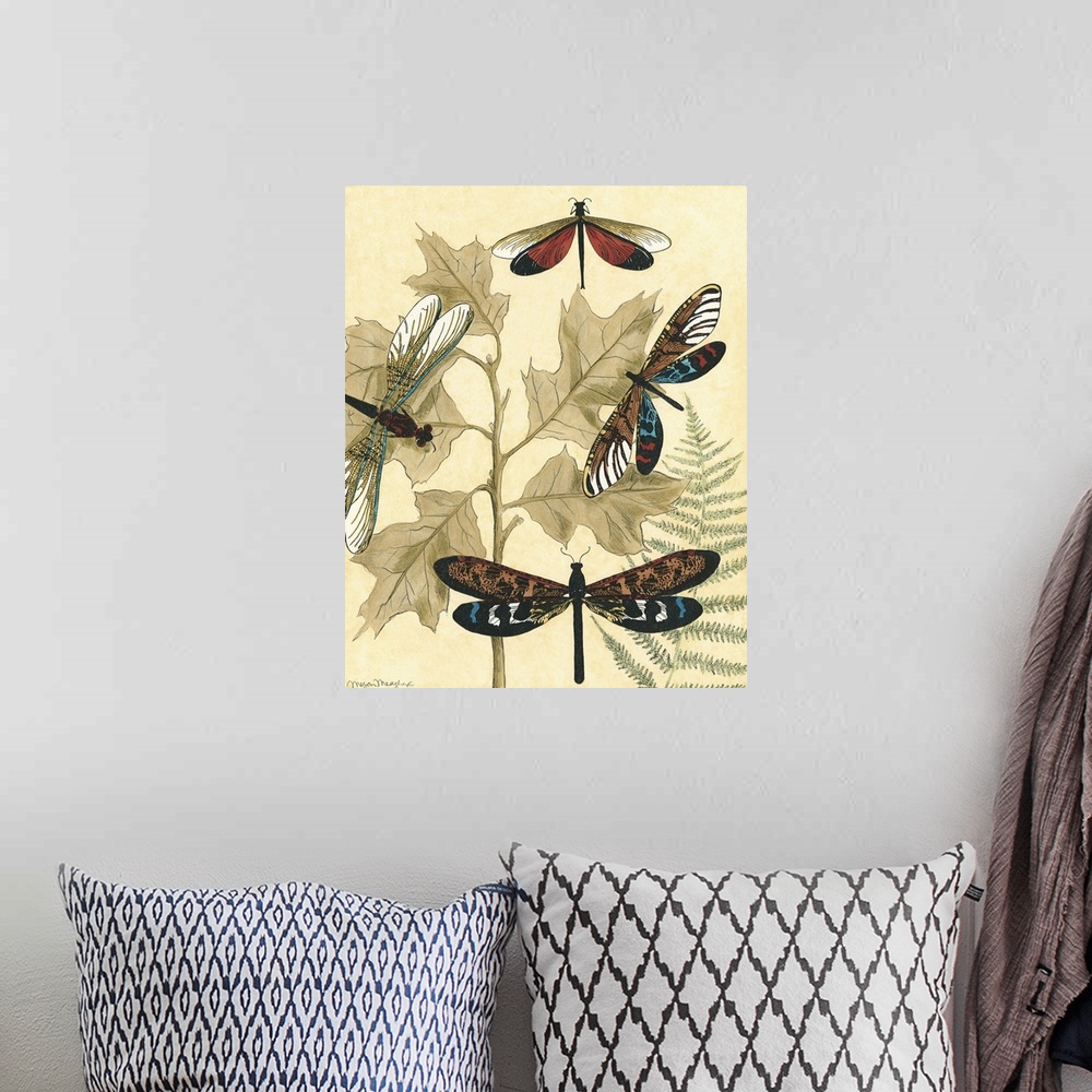 A bohemian room featuring Graphic Dragonflies in Nature I