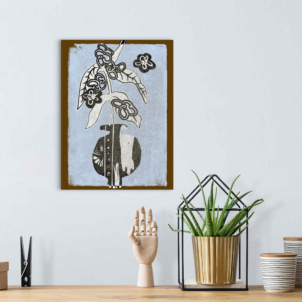 A bohemian room featuring Graphic Flowers In Vase IV