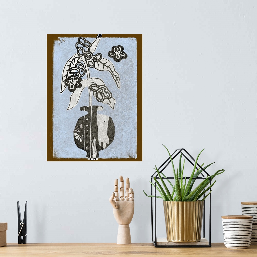 A bohemian room featuring Graphic Flowers In Vase IV