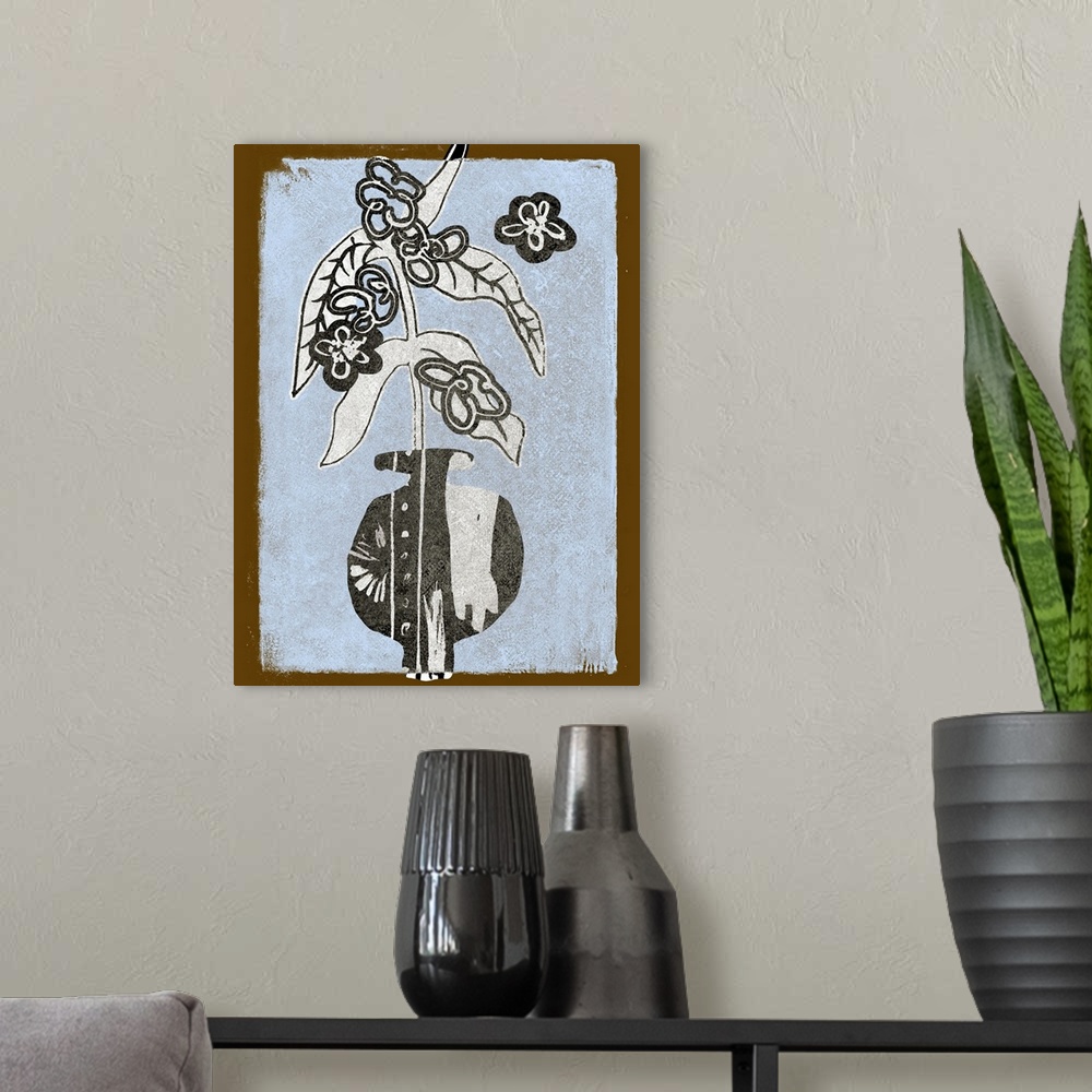 A modern room featuring Graphic Flowers In Vase IV