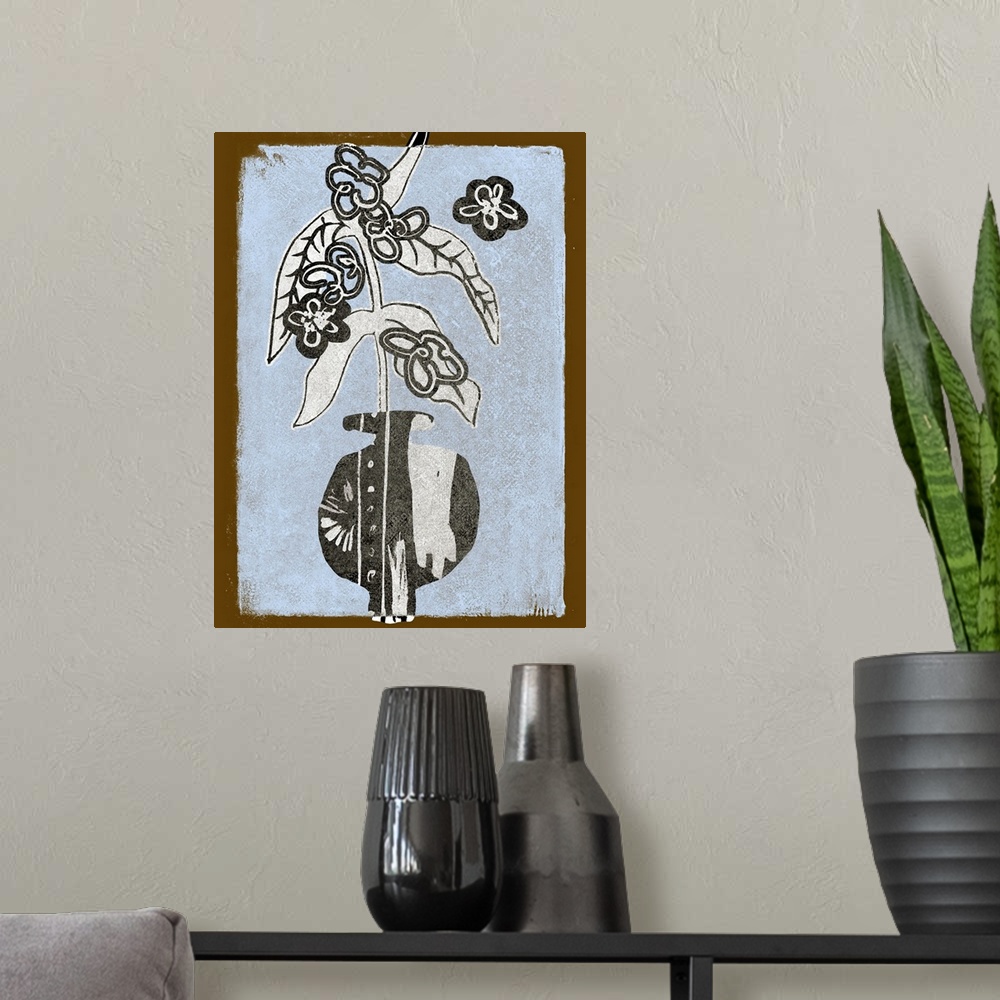 A modern room featuring Graphic Flowers In Vase IV