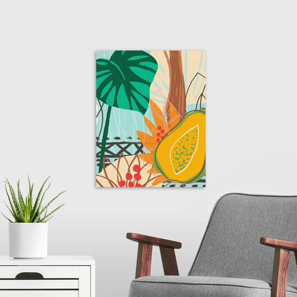 A modern room featuring Graphic Jungle I
