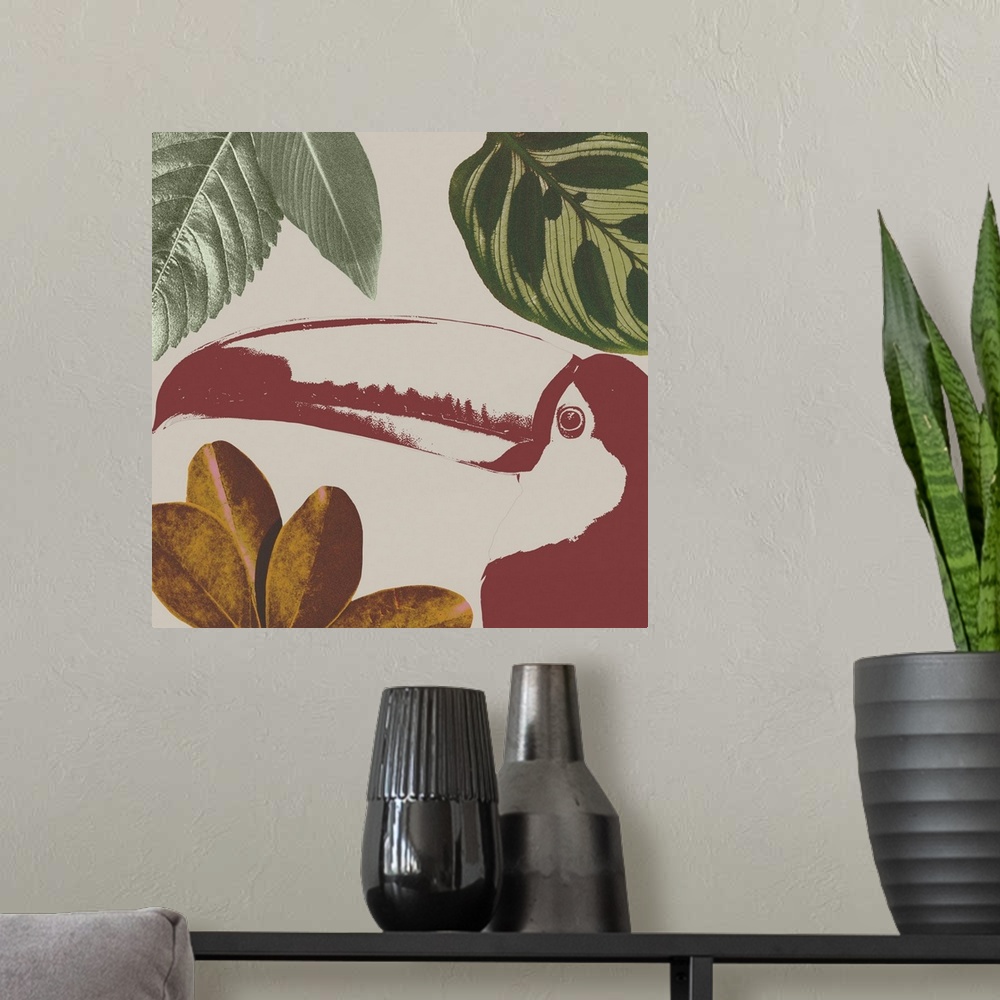 A modern room featuring Graphic Tropical Bird V