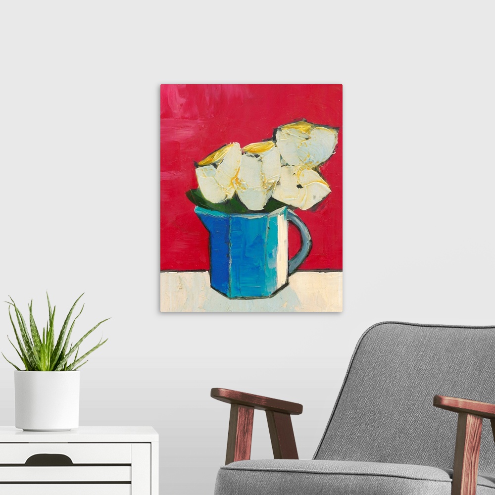 A modern room featuring Graphic Vase of Flowers II