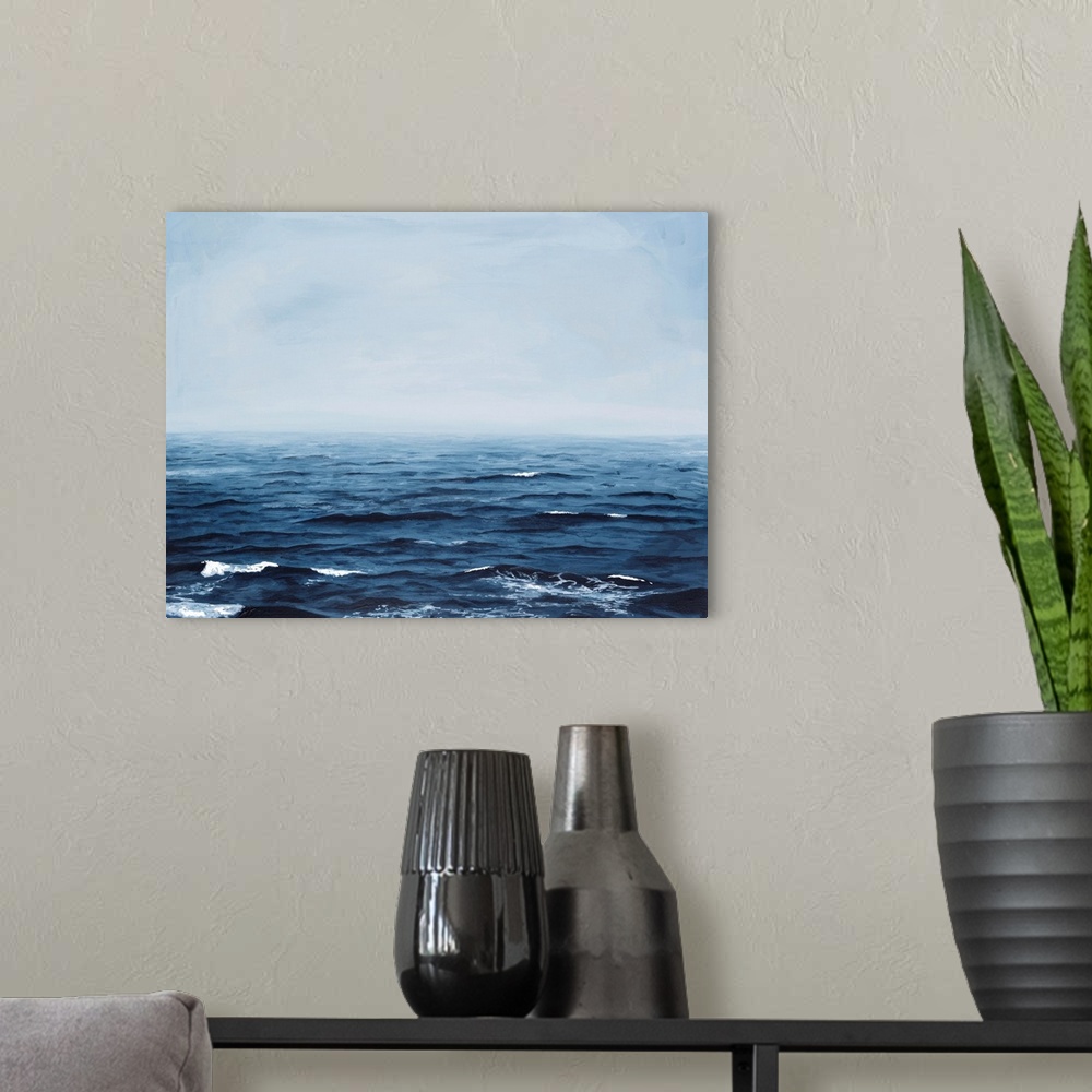 A modern room featuring Grayscale Seascape IV