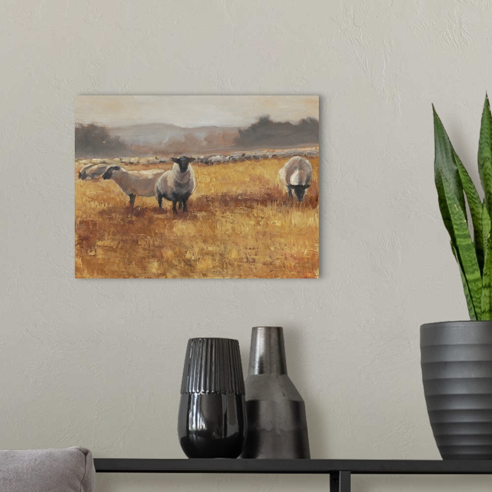 A modern room featuring Grazing At Sunset I