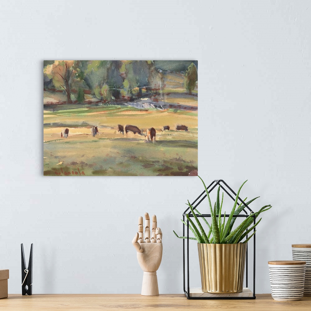 A bohemian room featuring Grazing Cows Watercolor